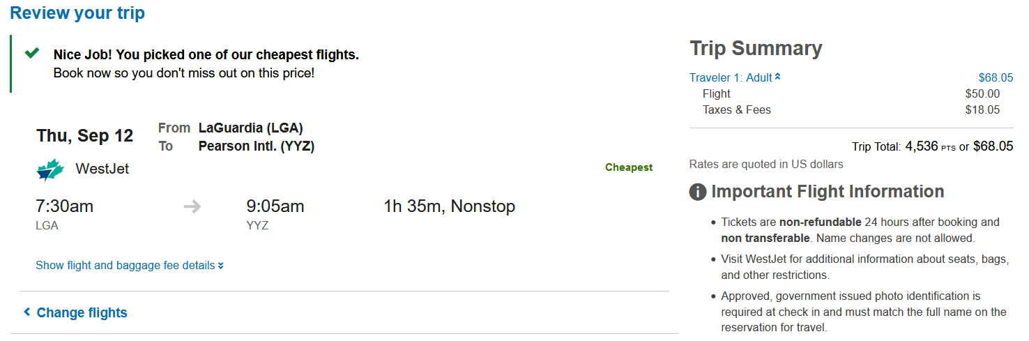 one way ticket from new york to toronto